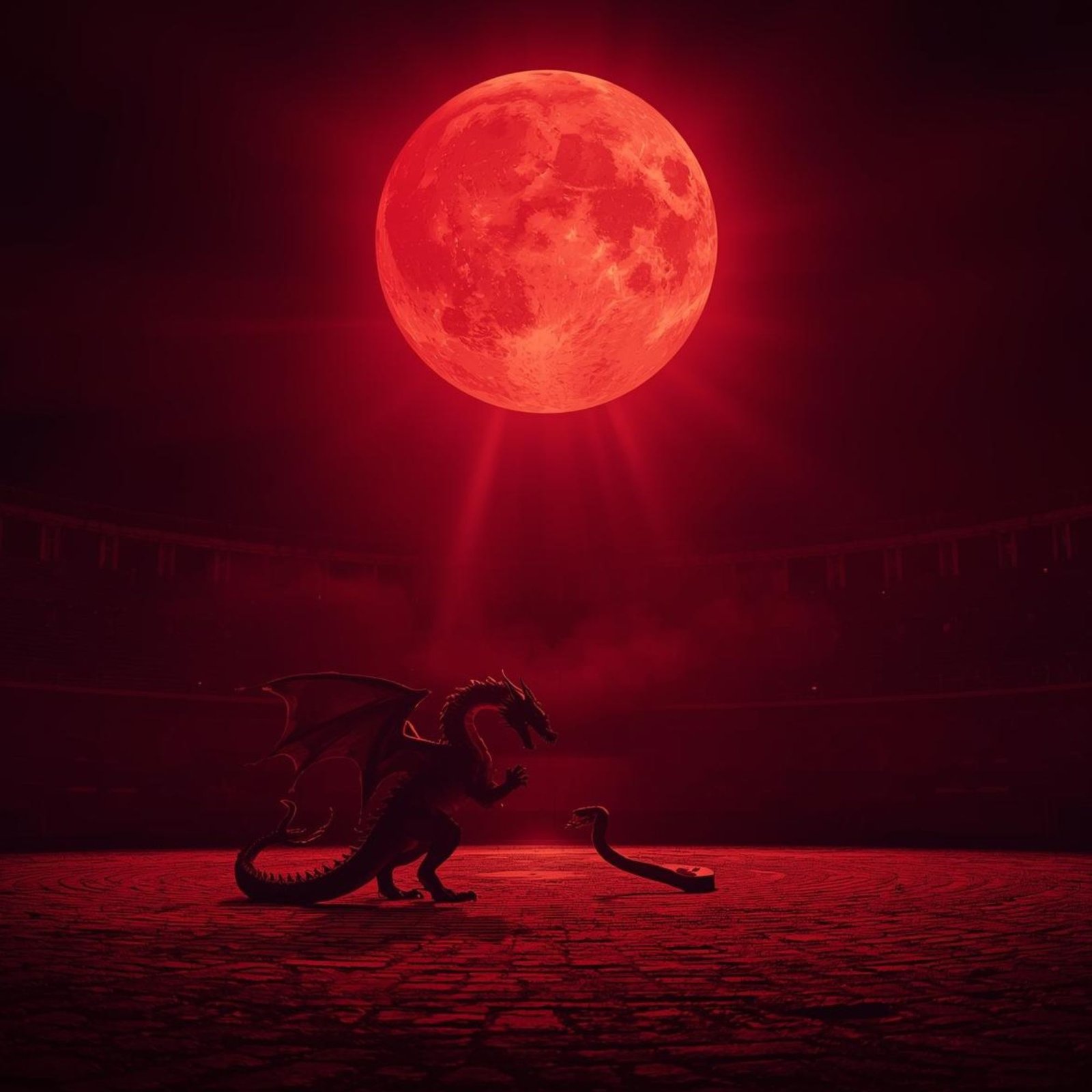 Ra Shining rays on a dark Stadium exposing the spirtual battle between the Ragoon and the serpent 